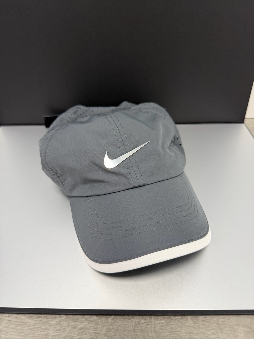 Nike Dark Gray Athletic Swoosh Hat with White Trim